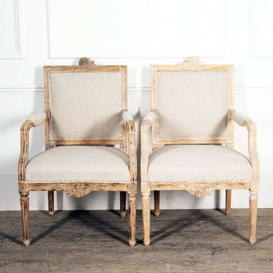 Pair of 18th Century Gustavian Open Armchairs - circa 1750