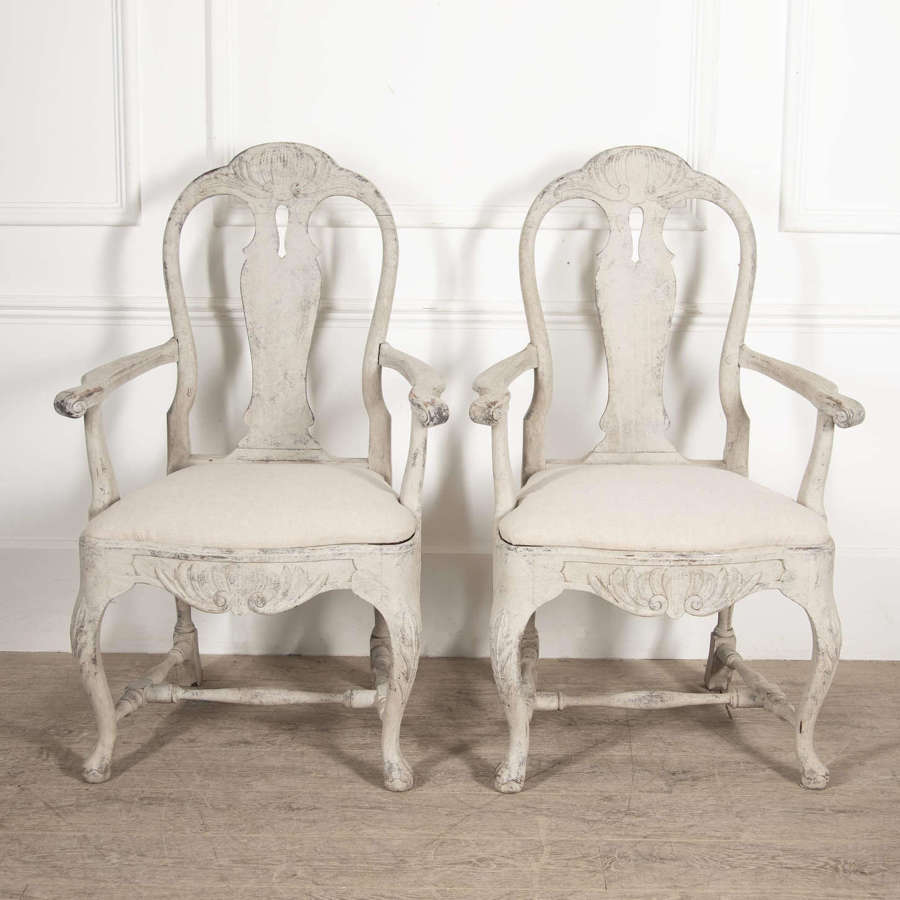 Pair of 19th Century Swedish Rococo Open Armchairs - circa 1800