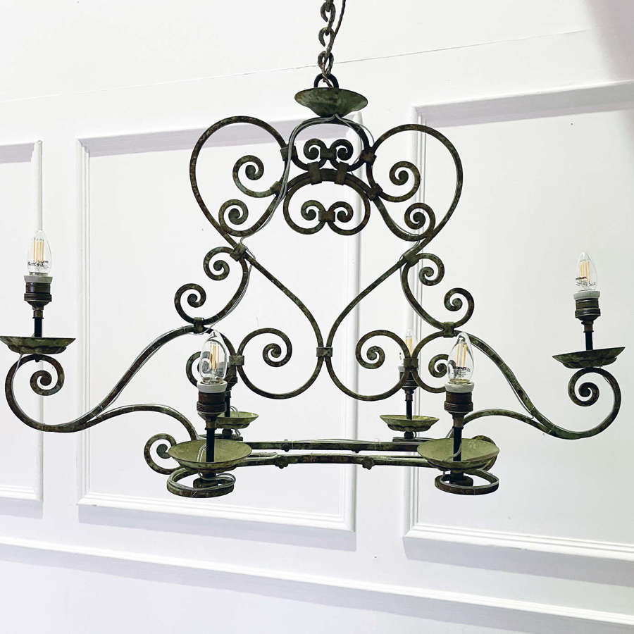French 19th c Wrought Iron Hanging Lamp c. 1880