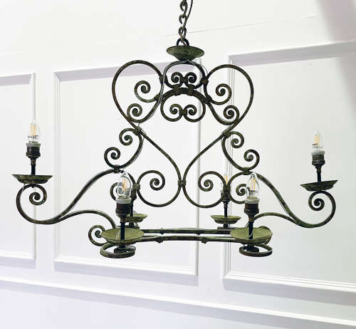 French 19th c Wrought Iron Hanging Lamp c. 1880