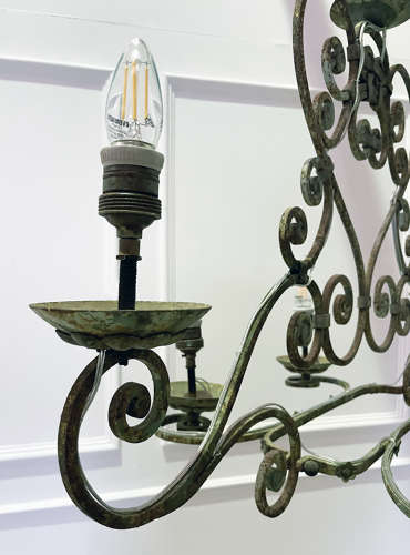 French 19th c Wrought Iron Hanging Lamp c. 1880