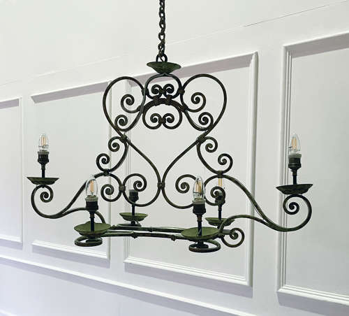 French 19th c Wrought Iron Hanging Lamp c. 1880