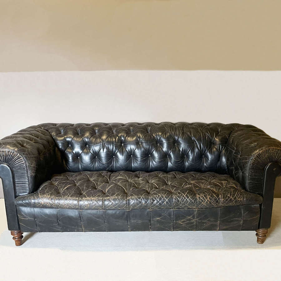 Early 20th Century French Art Deco Leather Chesterfield Sofa