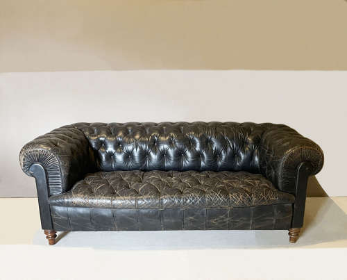 Early 20th Century French Art Deco Leather Chesterfield Sofa