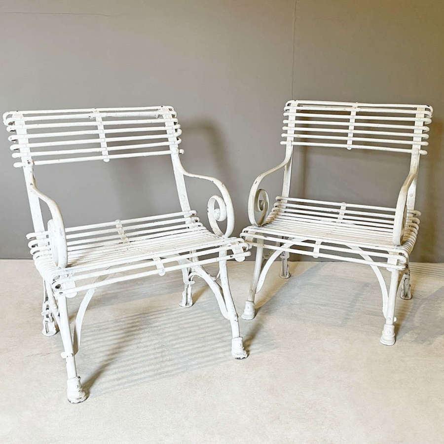 Pair of Large 19th Century Iron Arras Garden Armchairs