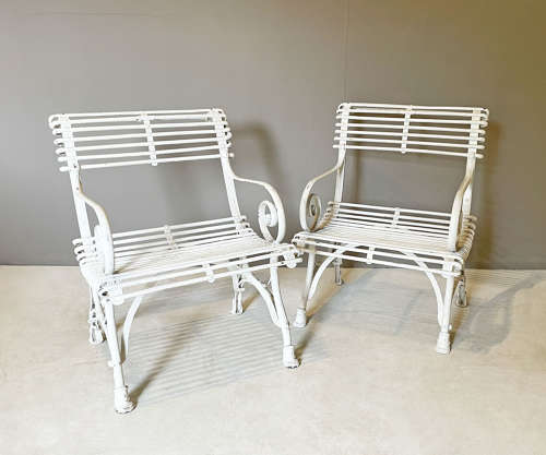 Pair of Large 19th Century Iron Arras Garden Armchairs