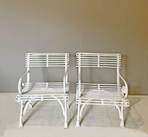 Pair of Large 19th Century Iron Arras Garden Armchairs