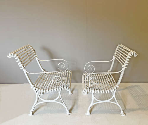 Pair of Large 19th Century Iron Arras Garden Armchairs