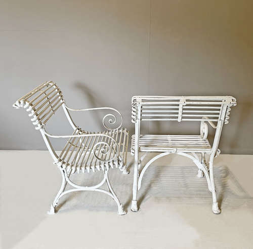 Pair of Large 19th Century Iron Arras Garden Armchairs