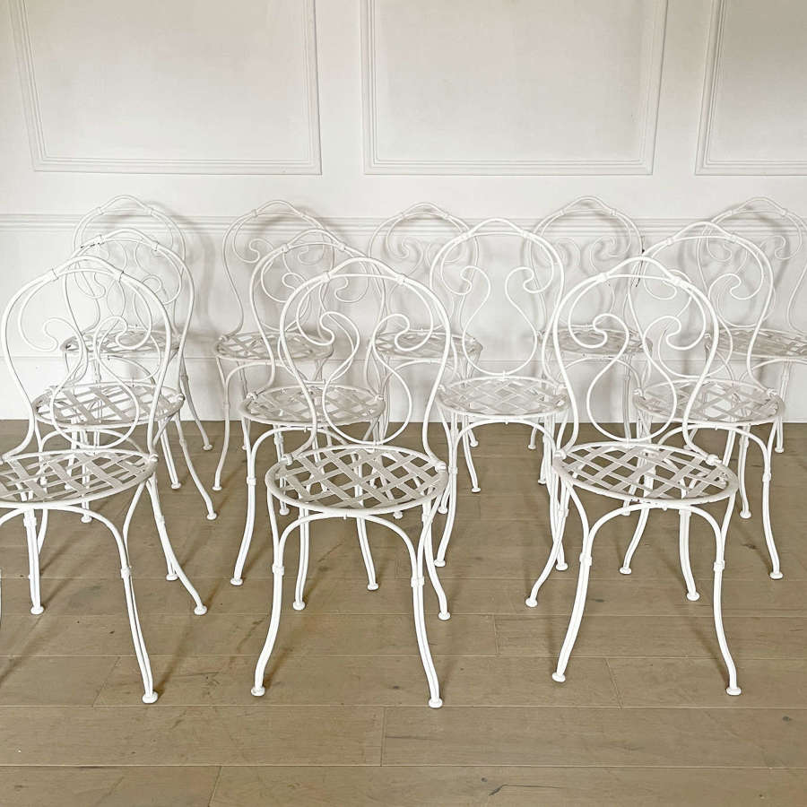 Set of 12  French early 20th c Iron Garden Chairs - circa 1930
