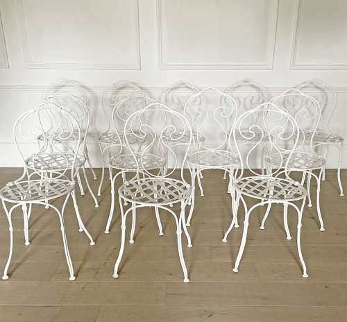 Set of 12  French early 20th c Iron Garden Chairs - circa 1930