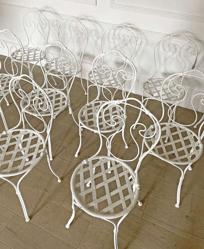Set of 12 French early 20th c Iron Garden Chairs - circa 1930