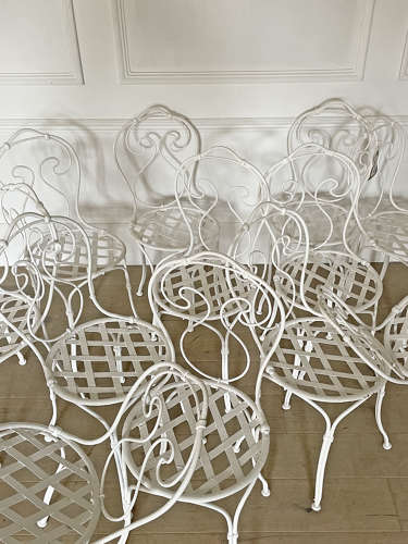 Set of 12 French early 20th c Iron Garden Chairs - circa 1930