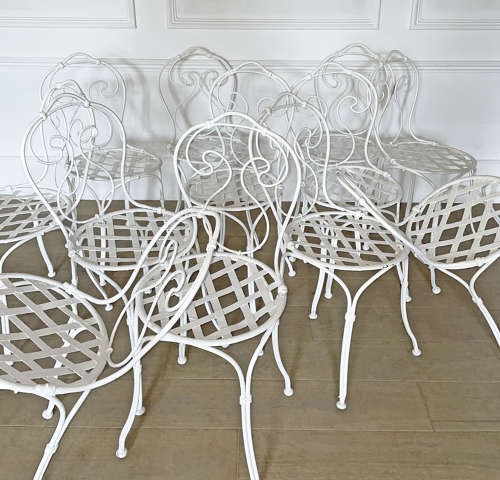 Set of 12 French early 20th c Iron Garden Chairs - circa 1930
