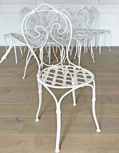Set of 12 French early 20th c Iron Garden Chairs - circa 1930