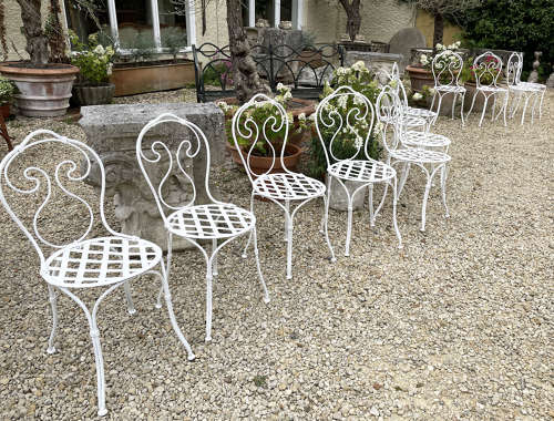 Set of 12 French early 20th c Iron Garden Chairs - circa 1930