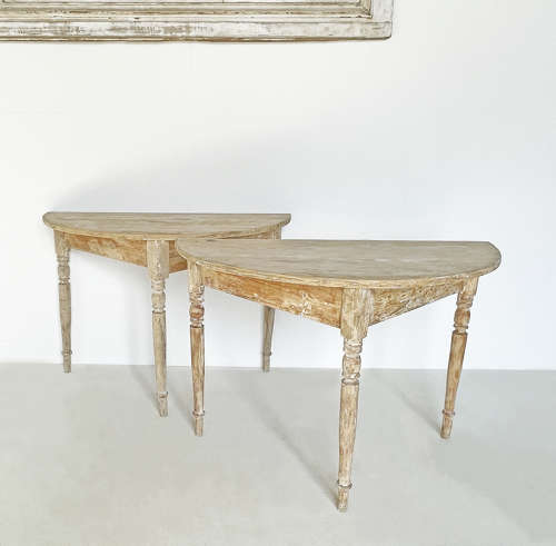 Pair of French 19th c Pine Demi-Lune Tables