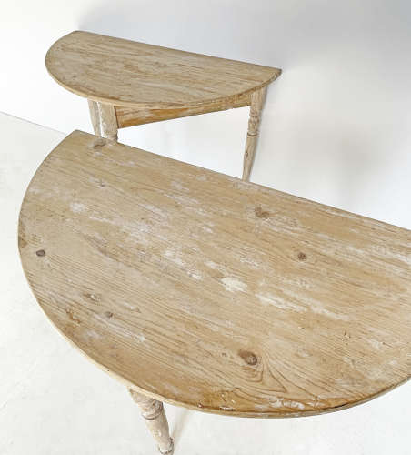 Pair of French 19th c Pine Demi-Lune Tables