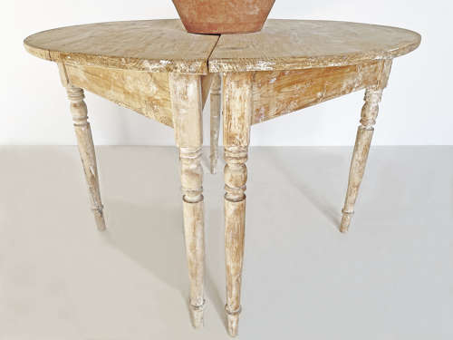 Pair of French 19th c Pine Demi-Lune Tables