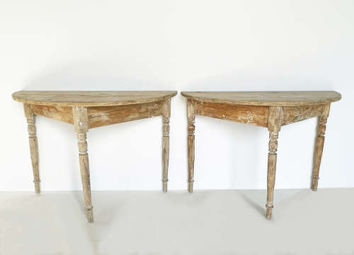 Pair of French 19th c Pine Demi-Lune Tables