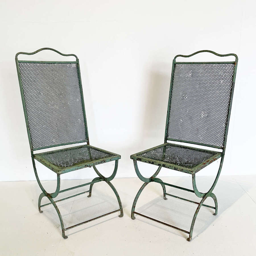 Pr. 19th c French Iron Mesh Folding Chairs