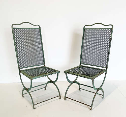 Pr. 19th c French Iron Mesh Folding Chairs