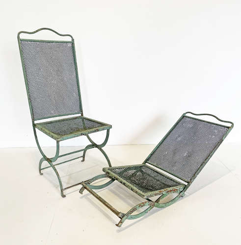 Pr. 19th c French Iron Mesh Folding Chairs