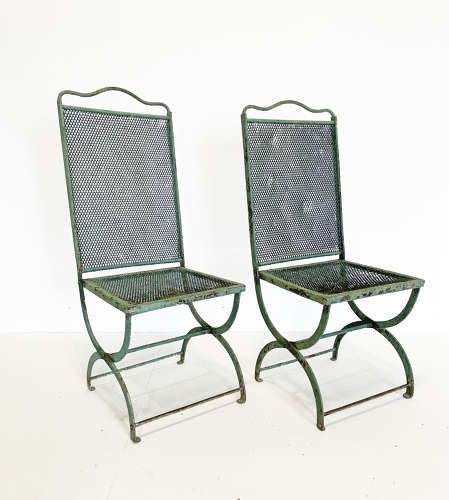 Pr. 19th c French Iron Mesh Folding Chairs
