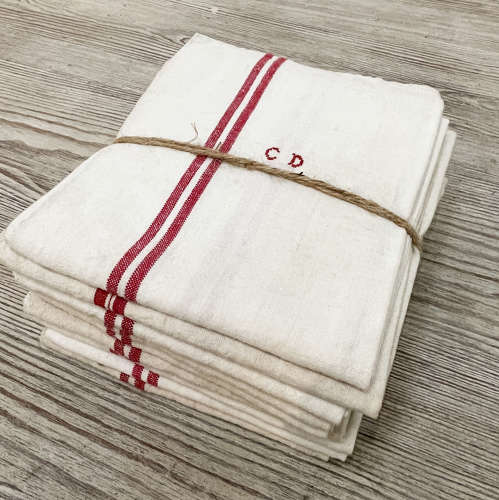 Bundle of 9 French Linen T-Towels - circa 1940