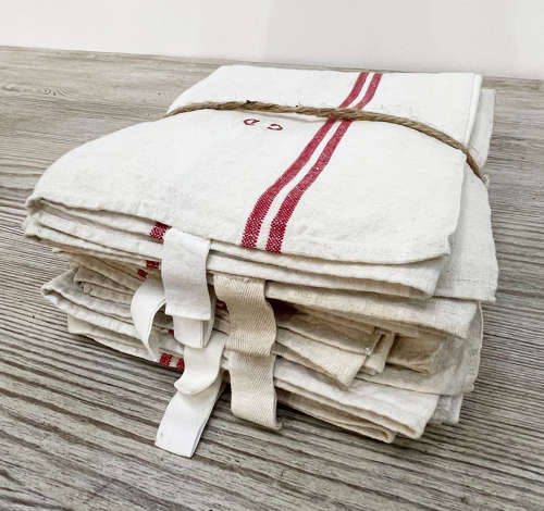 Bundle of 9 French Linen T-Towels - circa 1940