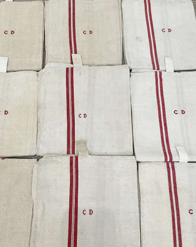 Bundle of 9 French Linen T-Towels - circa 1940