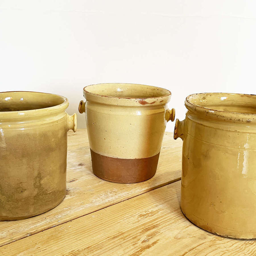 3 large 19th c French terracotta yellow Jars -  c 1880