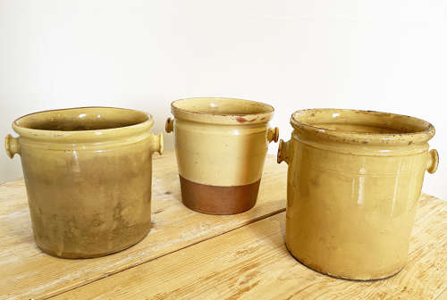 3 large 19th c French terracotta yellow Jars -  c 1880
