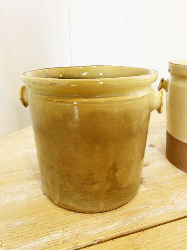 3 large 19th c French terracotta yellow Jars - c 1880