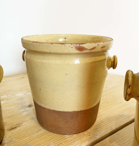 3 large 19th c French terracotta yellow Jars - c 1880