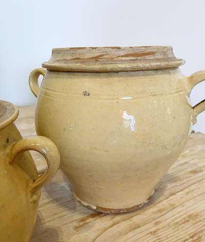 3 medium round French terracotta yellow Jars - c 1880
