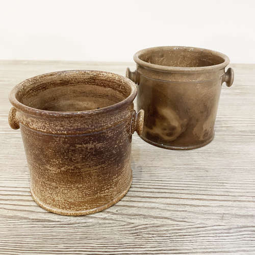 2 Brown French Terracotta Glazed Pots - c 1880
