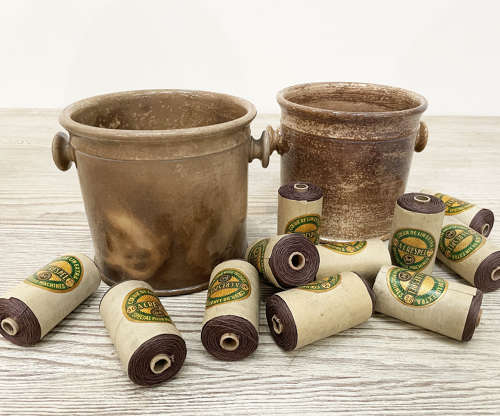 2 Brown French Terracotta Glazed Pots - c 1880
