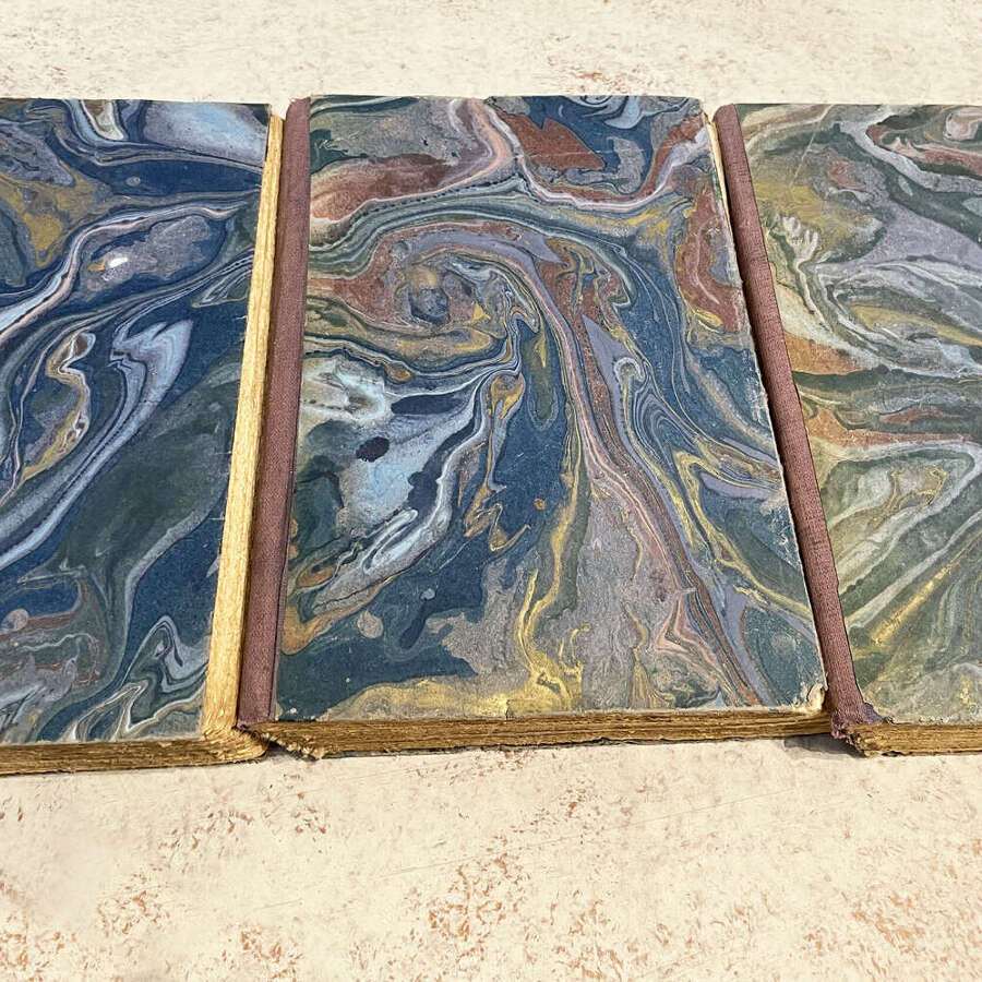 3 marblized small Blue French Books