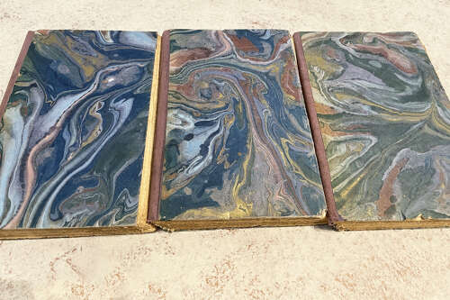 3 marblized small Blue French Books