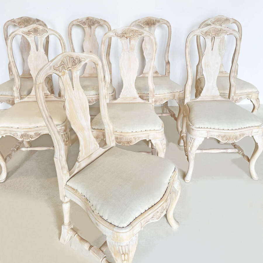 Set of 8 19th Century Swedish Rococo Style Dining Chairs