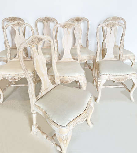 Set of 8 19th Century Swedish Rococo Style Dining Chairs