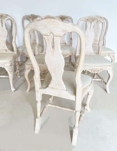 Set of 8 19th Century Swedish Rococo Style Dining Chairs