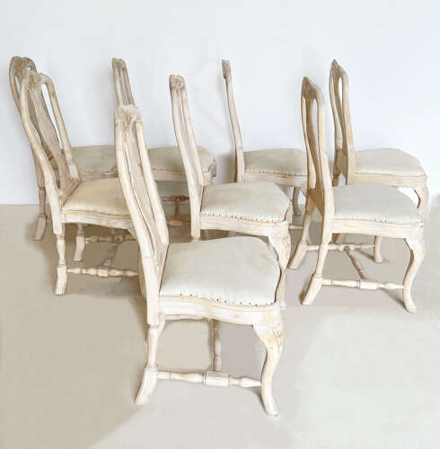 Set of 8 19th Century Swedish Rococo Style Dining Chairs