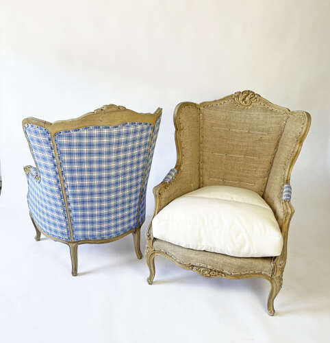 Pair 19th C French 'Bergeres' Armchairs in the Deconstructed Style