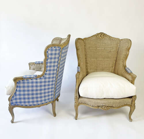 Pair 19th C French 'Bergeres' Armchairs in the Deconstructed Style