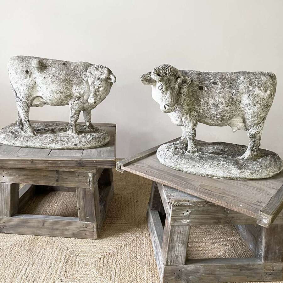 Pr. Early 20th c French Stone Cows - c 1910