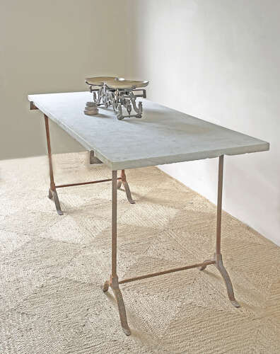 19th Century English Marble Table on Iron Trestle Base - circa 1880