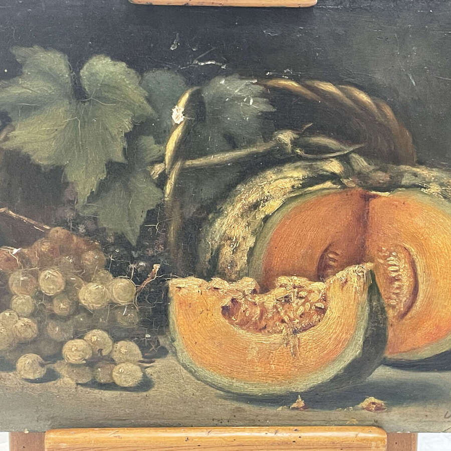 French 19th c Still Life Grapes and Melon - circa 1860