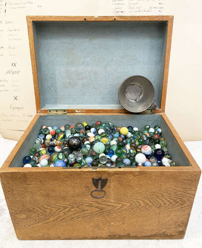 19th c French Box of Marbles - circa 1880
